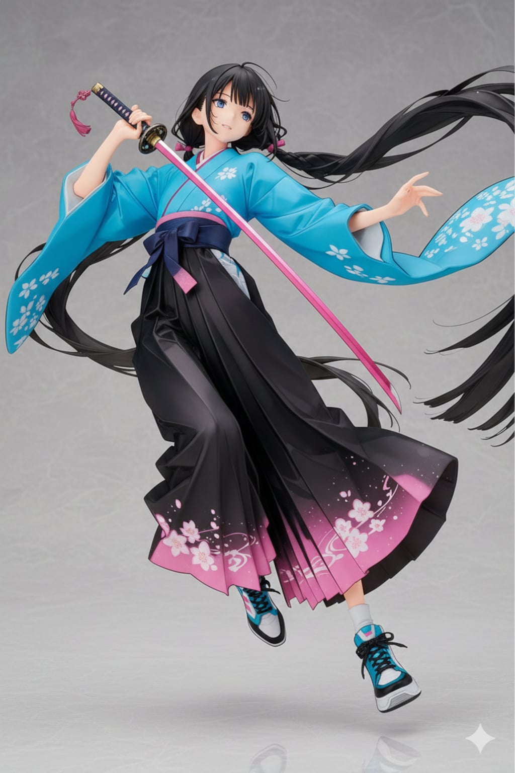 3体の袴スニーカー少女剣士フィギュア