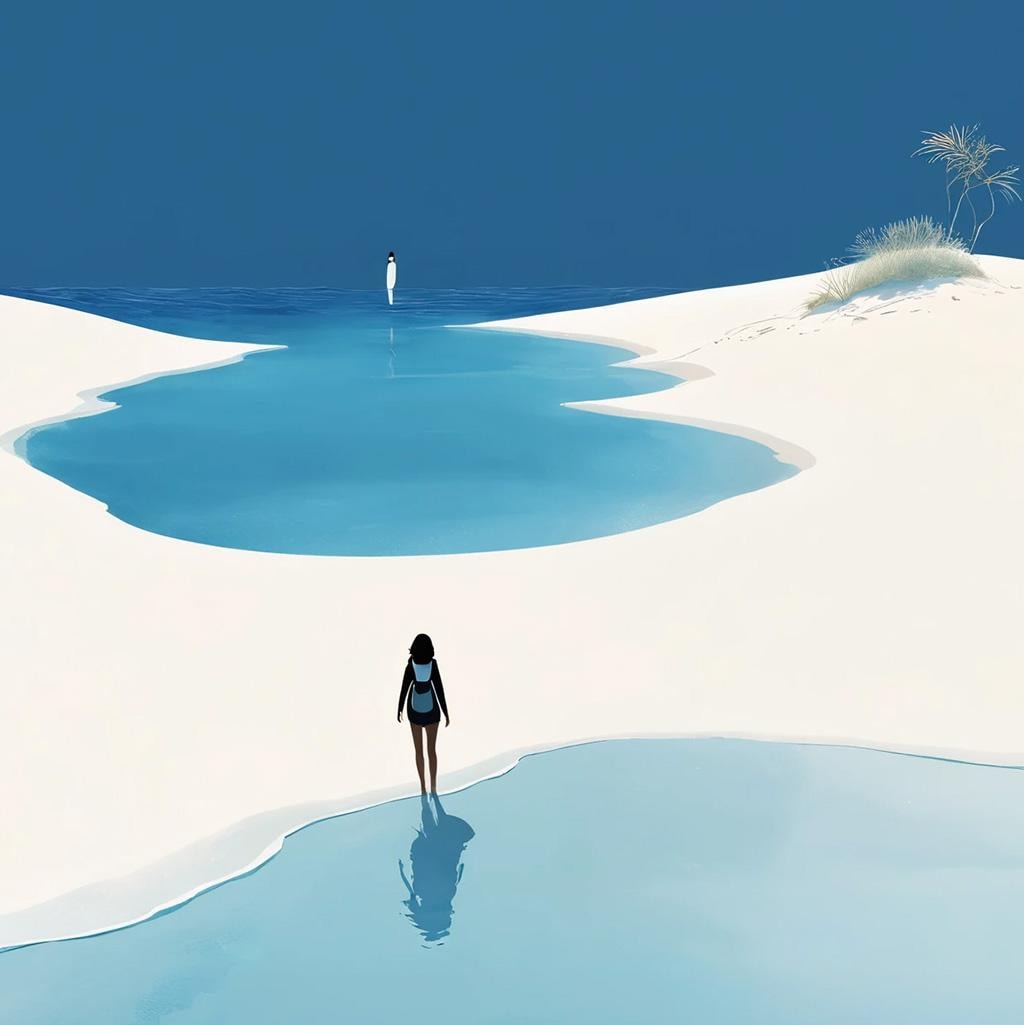 水辺の先の蜃気楼