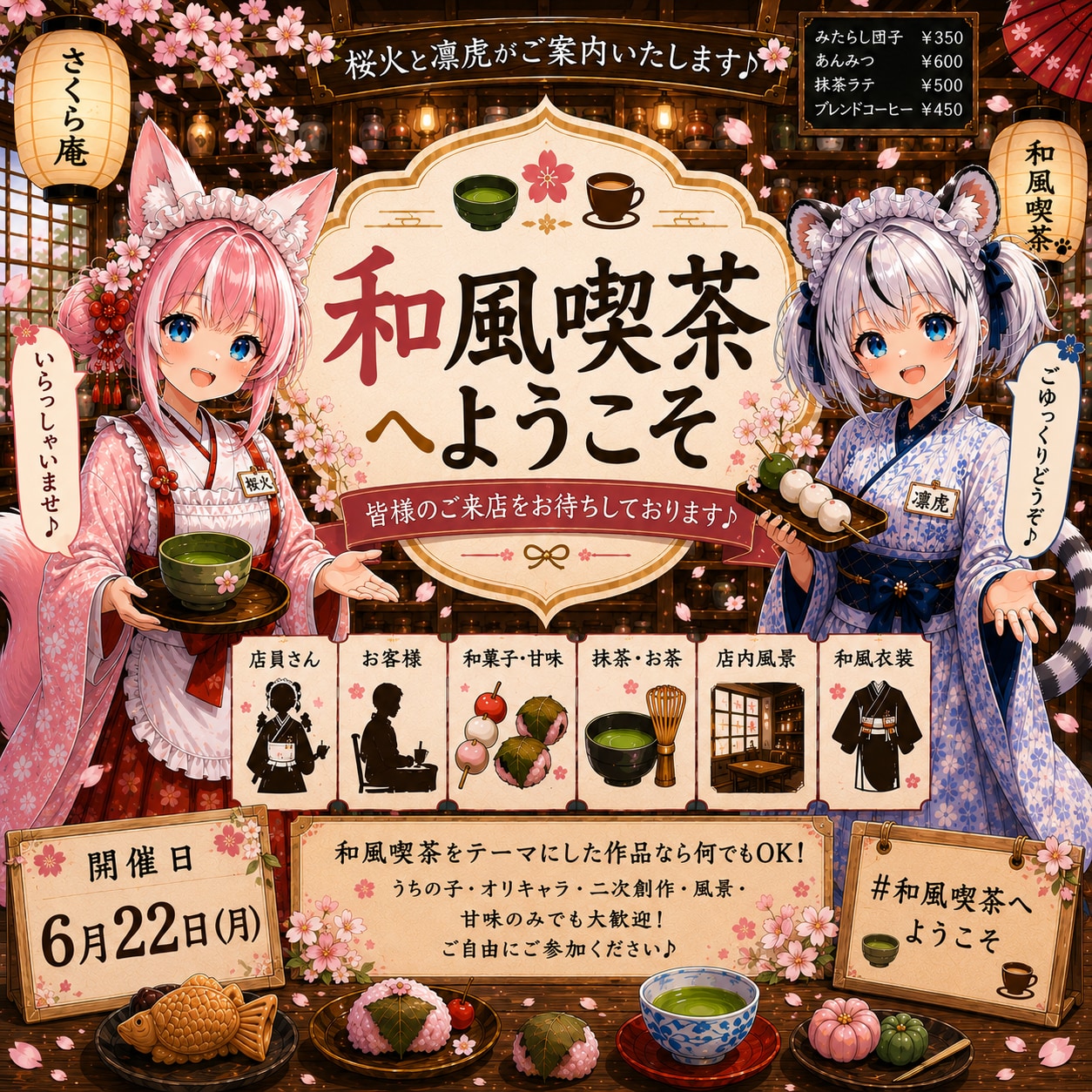 和風喫茶へようこそ♪🍡🍘🍵開店です(*ฅ́˘ฅ̀*)♡