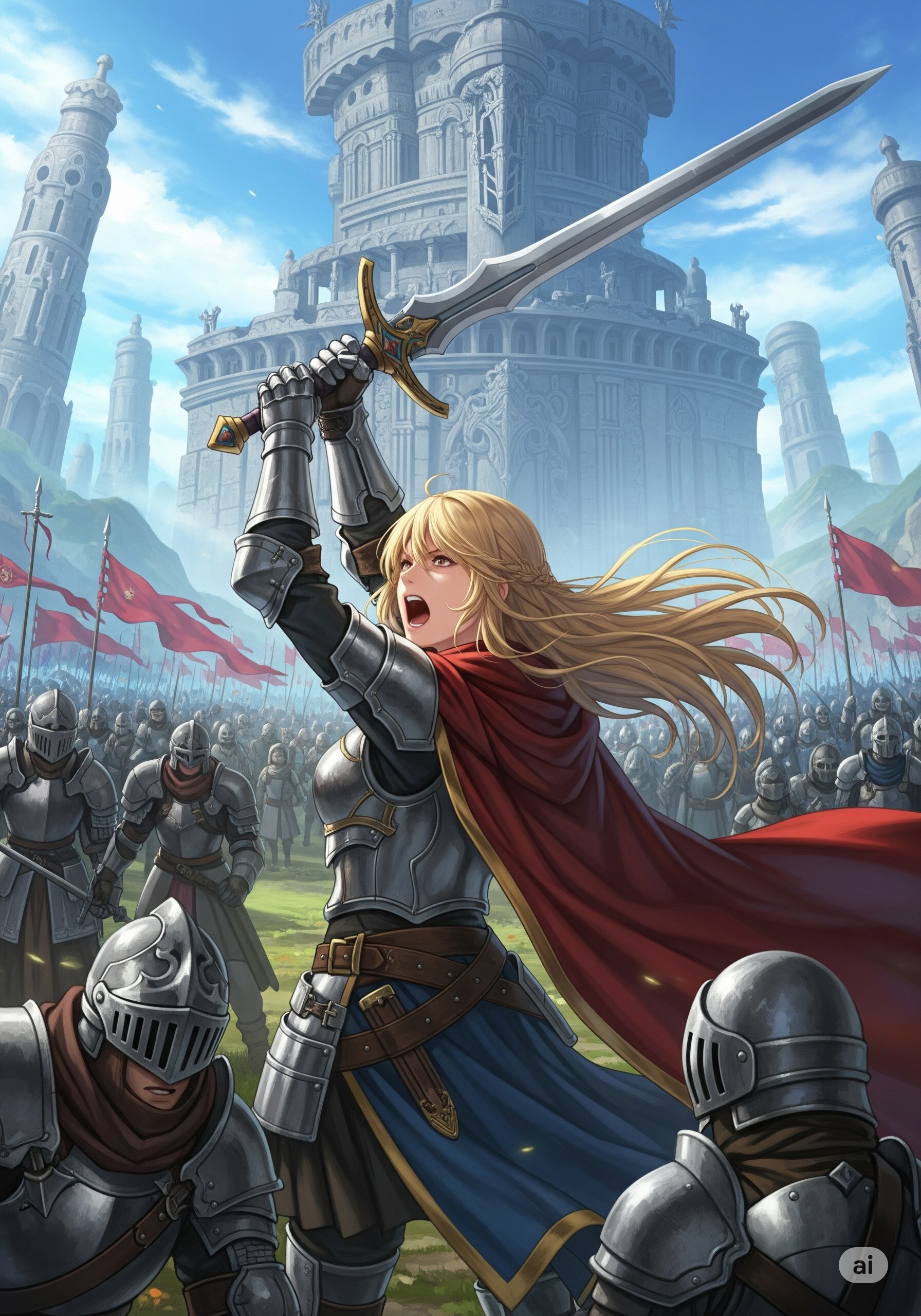 騎士団を鼓舞する女性騎士 | の人気AIイラスト・グラビア