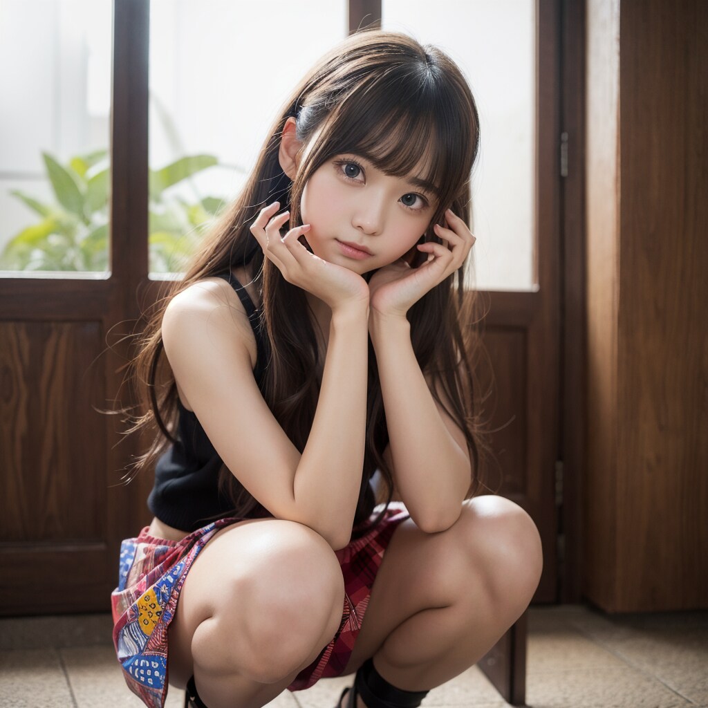 しゃがみ美少女