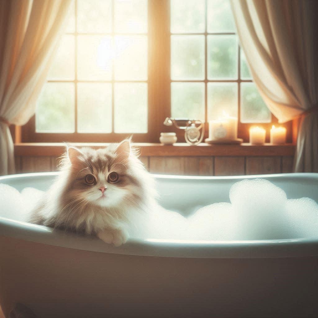 風呂に入る猫