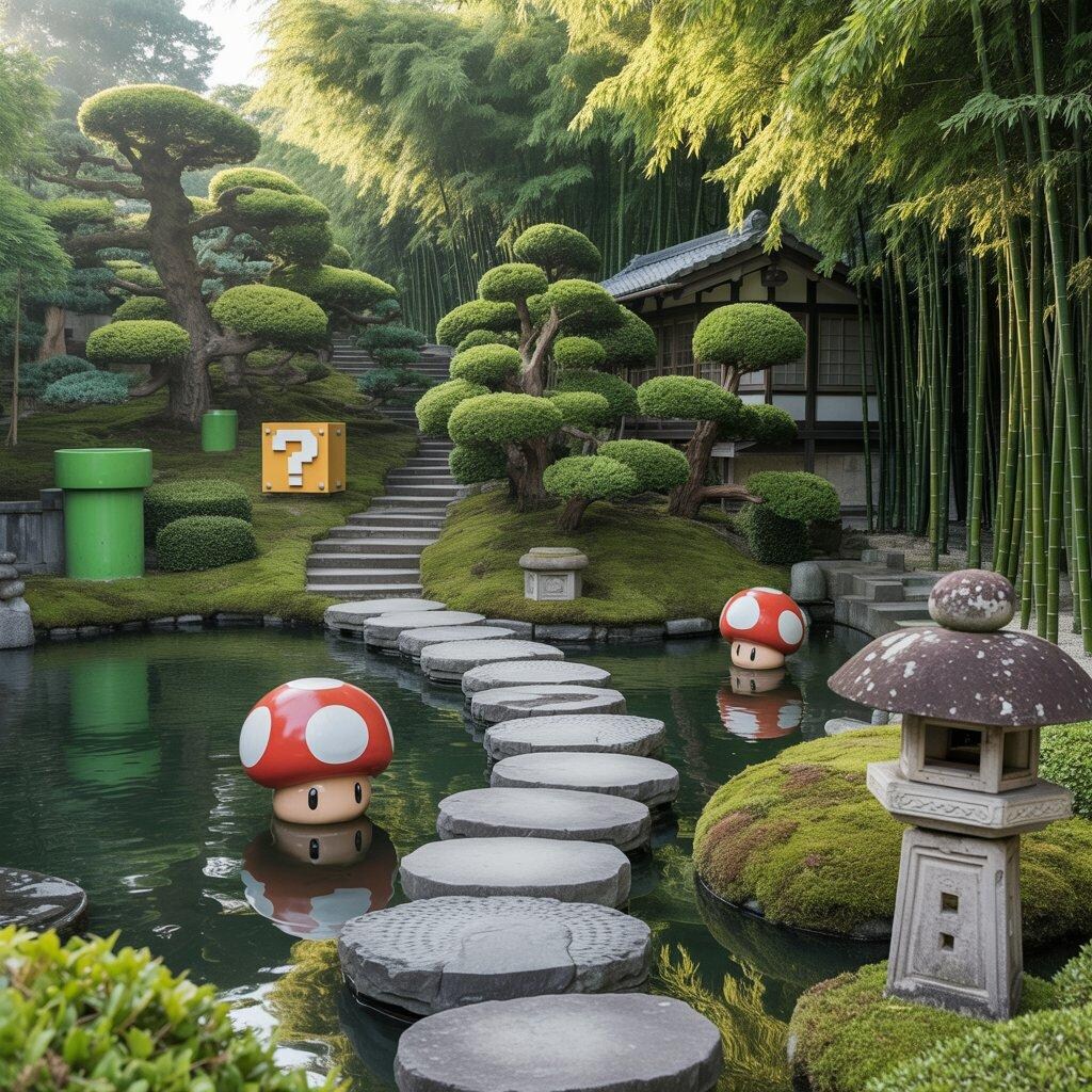 マリオ風の日本庭園