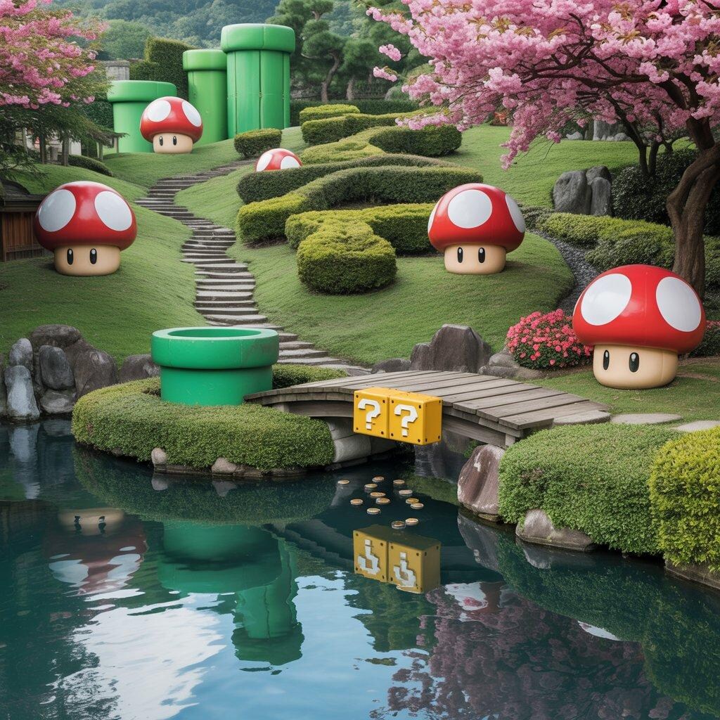 マリオ風の日本庭園