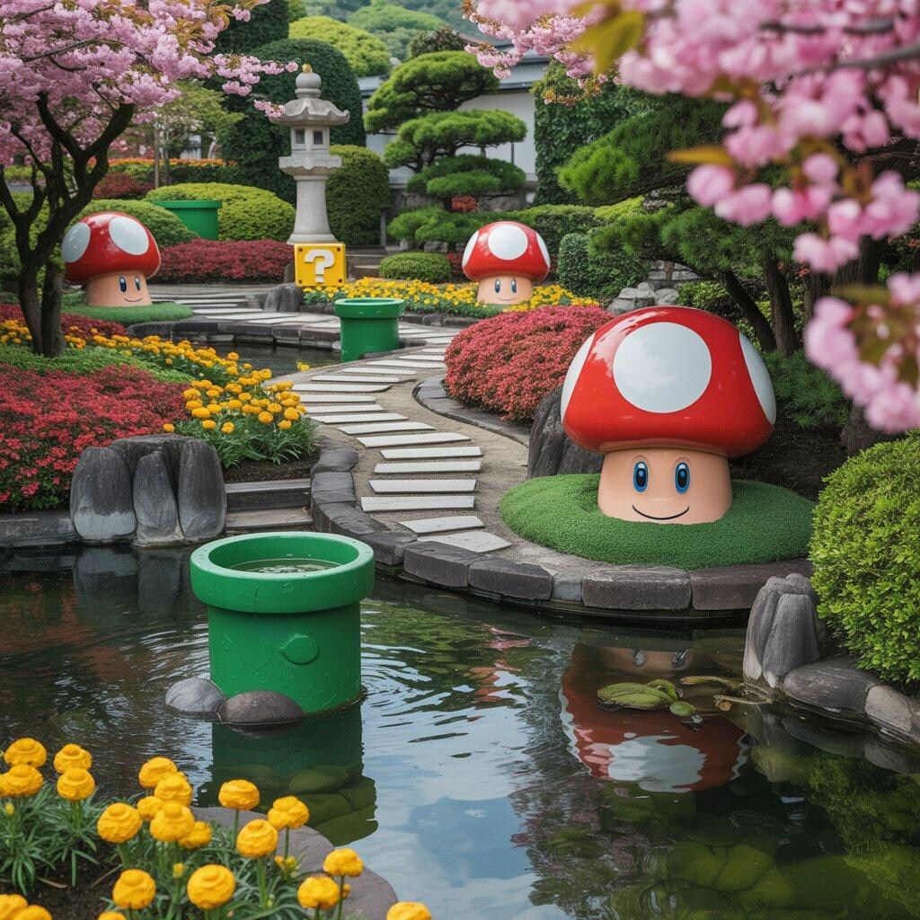 マリオ風の日本庭園