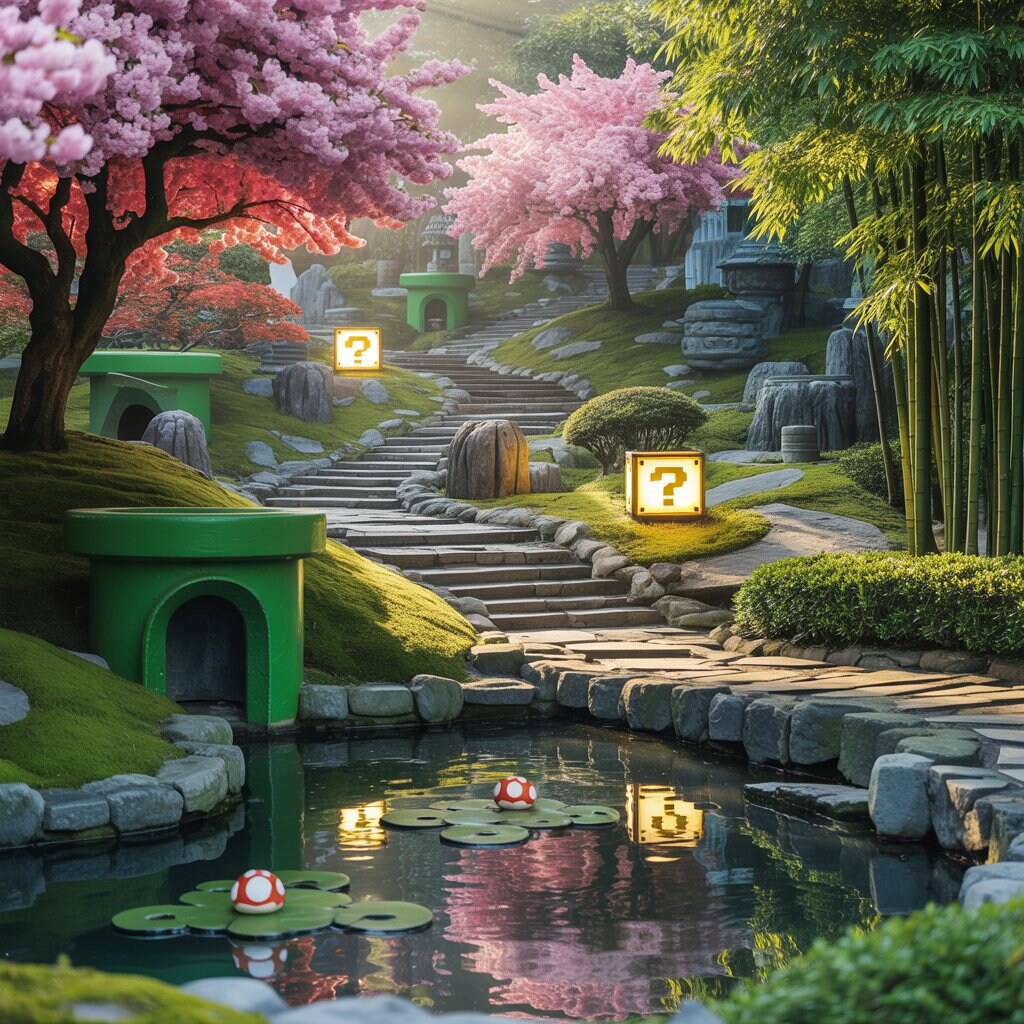 マリオ風の日本庭園