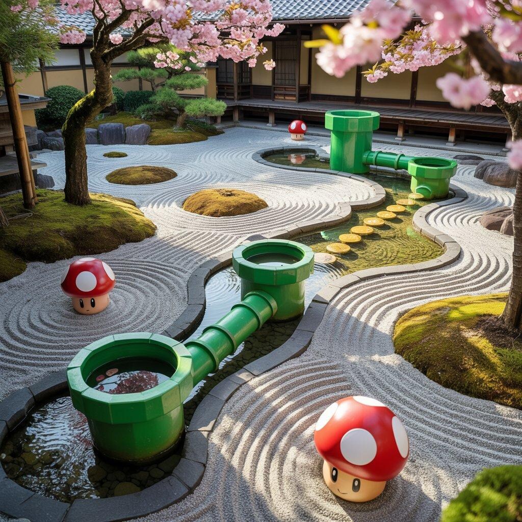 マリオ風の日本庭園