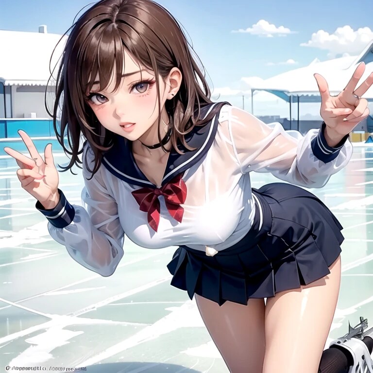 この時期だと日差しが暖かいから制服でスケートできるねっ　お兄ちゃん | の人気AIイラスト・グラビア