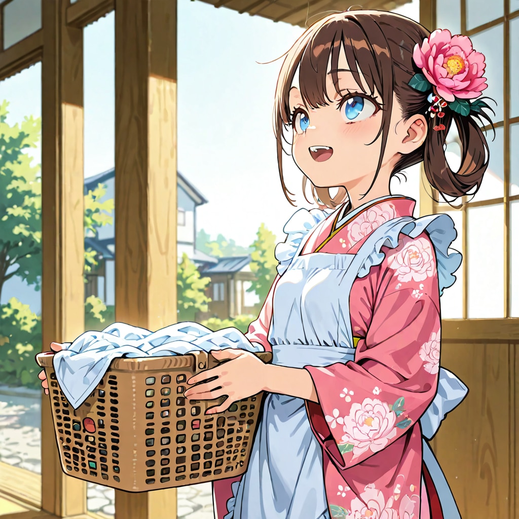 着物娘の洗濯　牡丹ちゃん | の人気AIイラスト・グラビア