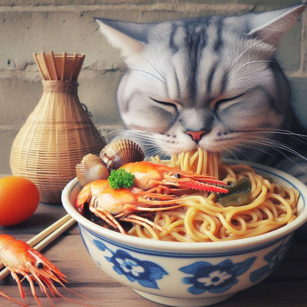 猫の食事風景