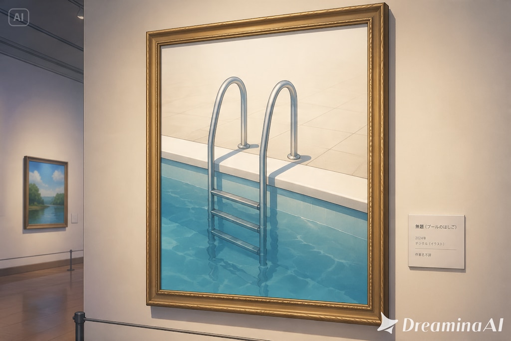 美術館に展示されたプールのはしごの絵を描いた絵