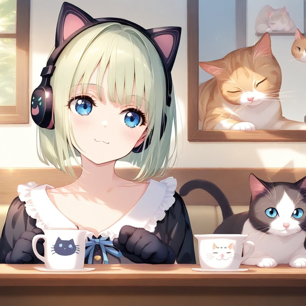 緑髪ちゃんと猫ちゃん