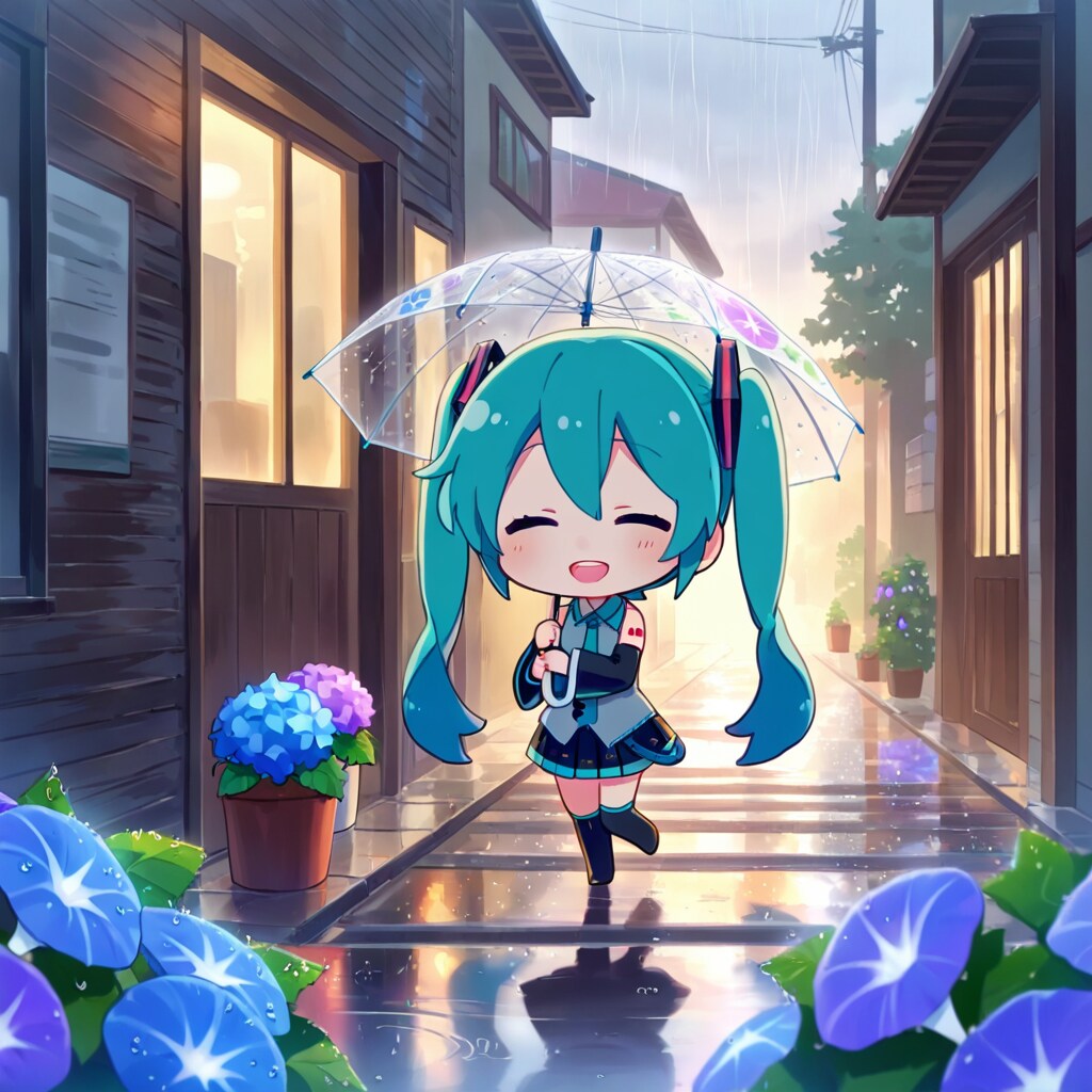 あじさいと朝顔とちびミクさん　その9