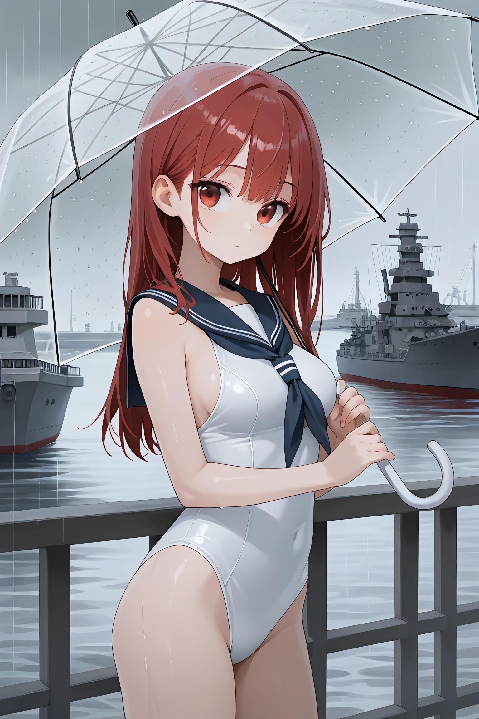 雨の軍港とセーラー水着 | の人気AIイラスト・グラビア