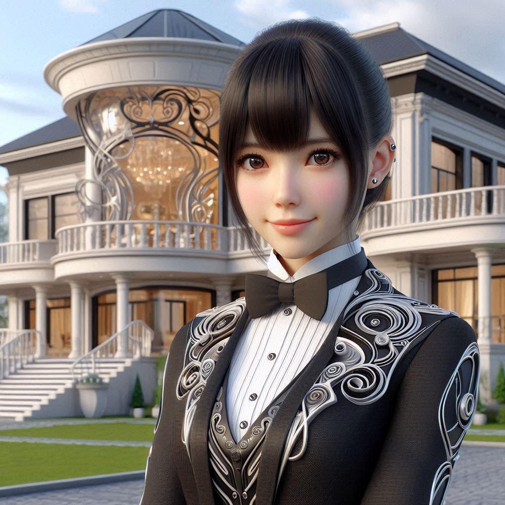 近未来風イメージのお屋敷と執事ちゃん