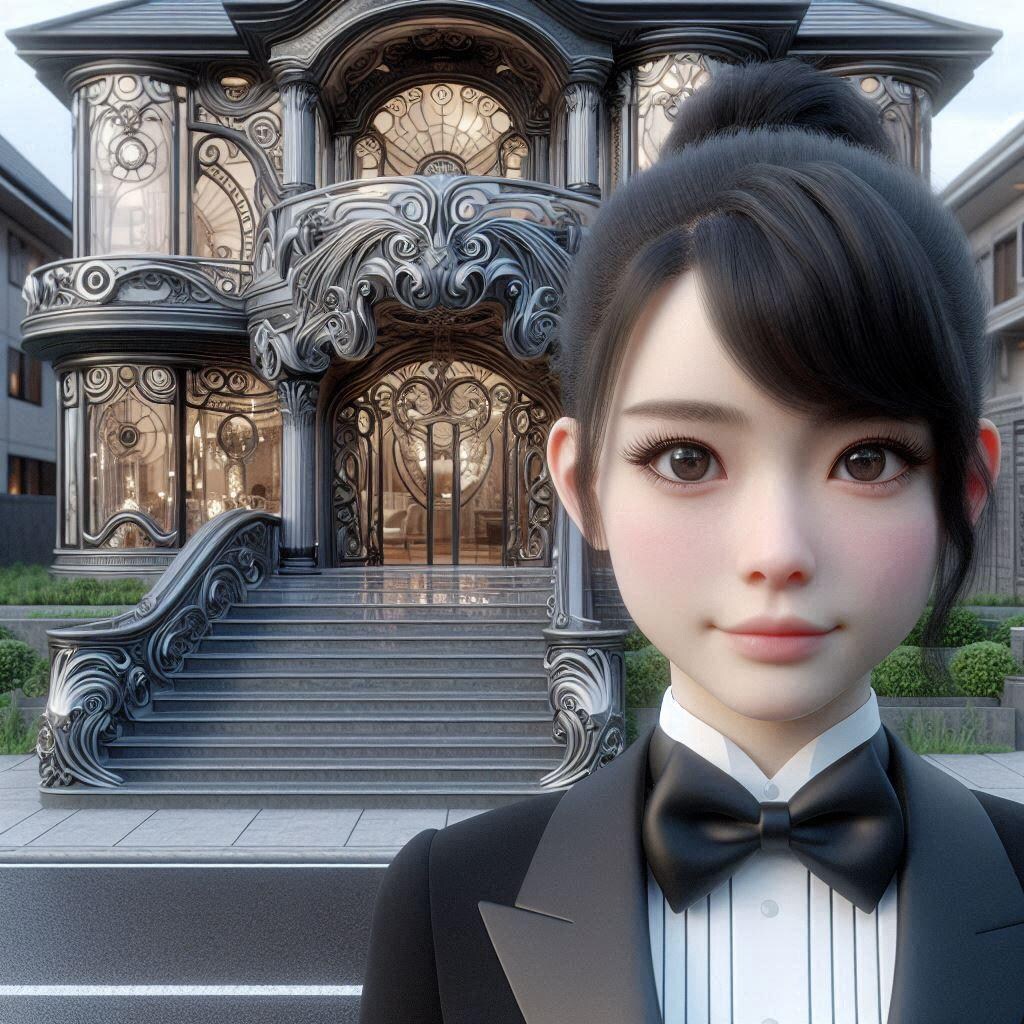 近未来風イメージのお屋敷と執事ちゃん