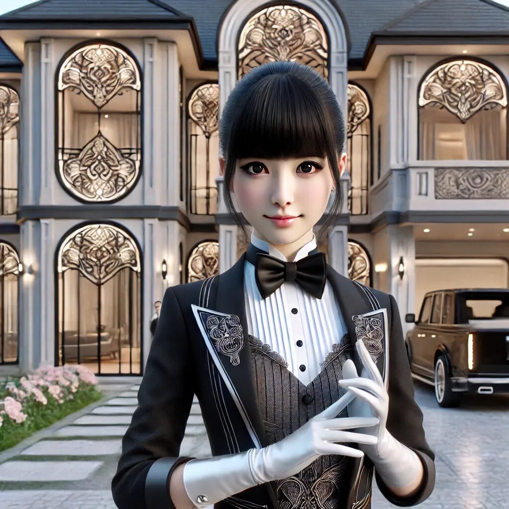 近未来風イメージのお屋敷と執事ちゃん