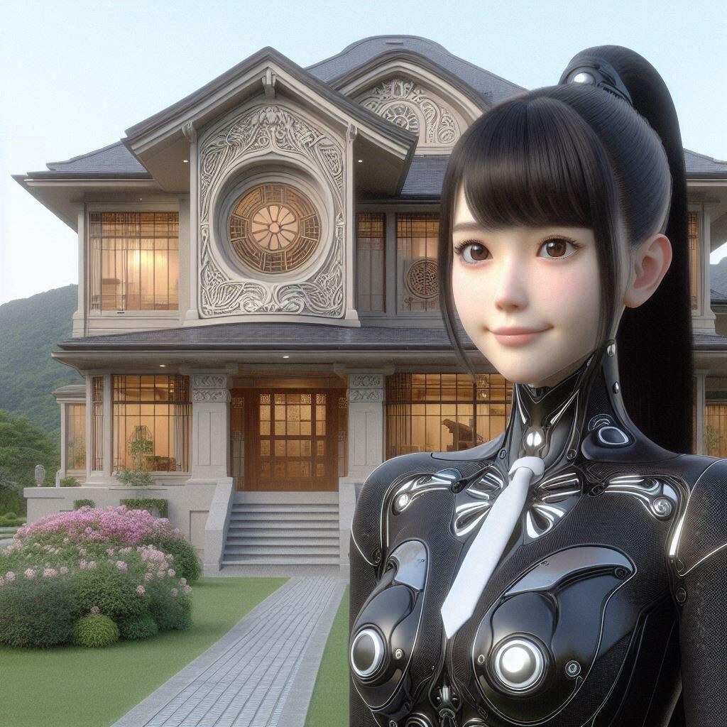 近未来風イメージのお屋敷と執事ちゃん