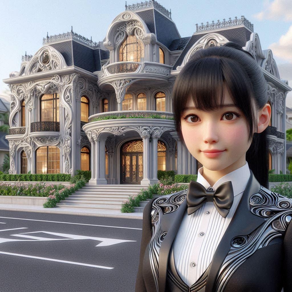 近未来風イメージのお屋敷と執事ちゃん
