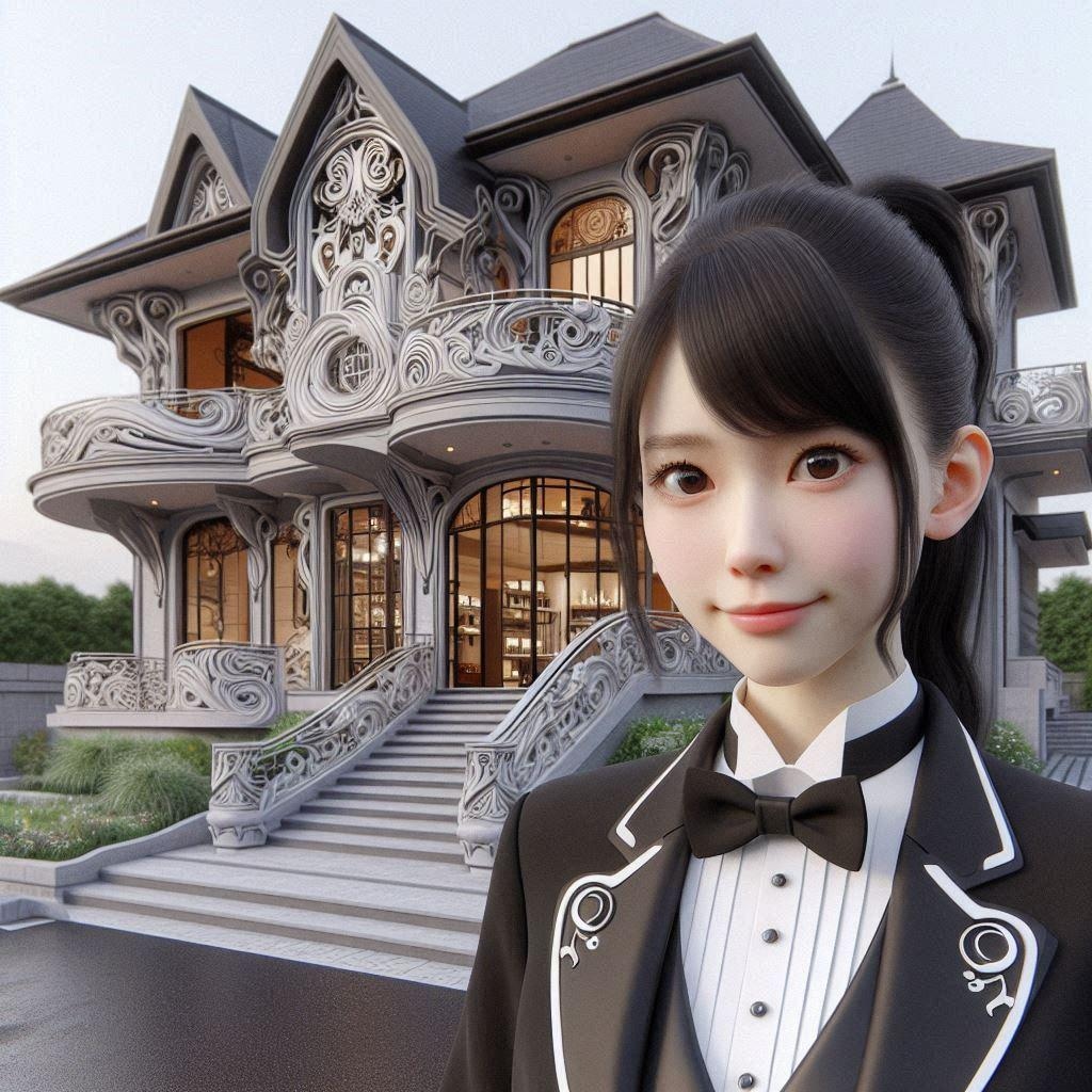 近未来風イメージのお屋敷と執事ちゃん