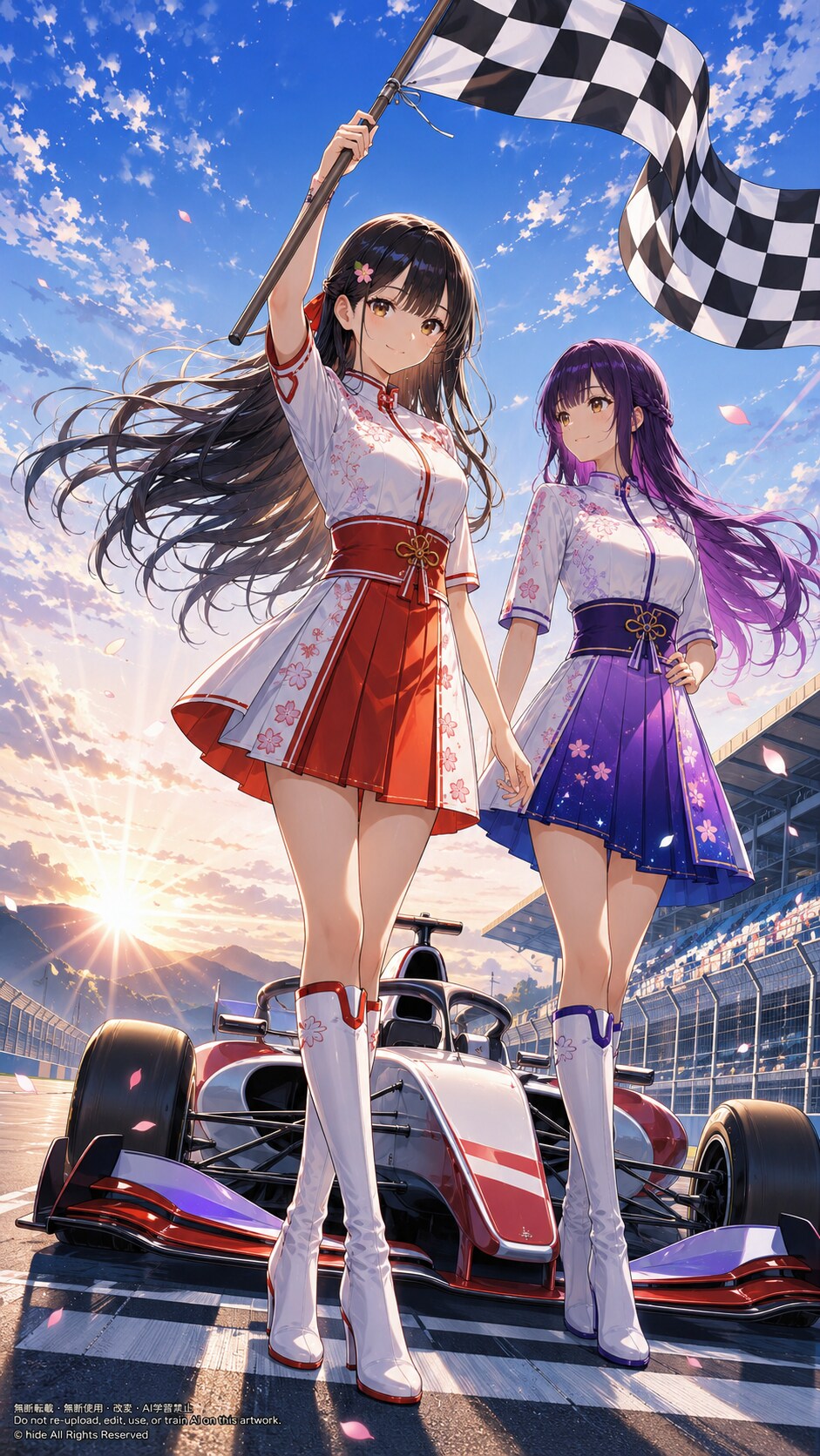 朝日に輝くチェッカーフラッグ！ | の人気AIイラスト・グラビア