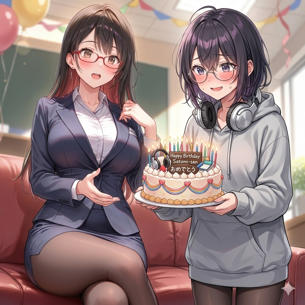【FA御礼】如月さんから誕生日ケーキをもらうすみれちゃん | の人気AIイラスト・グラビア