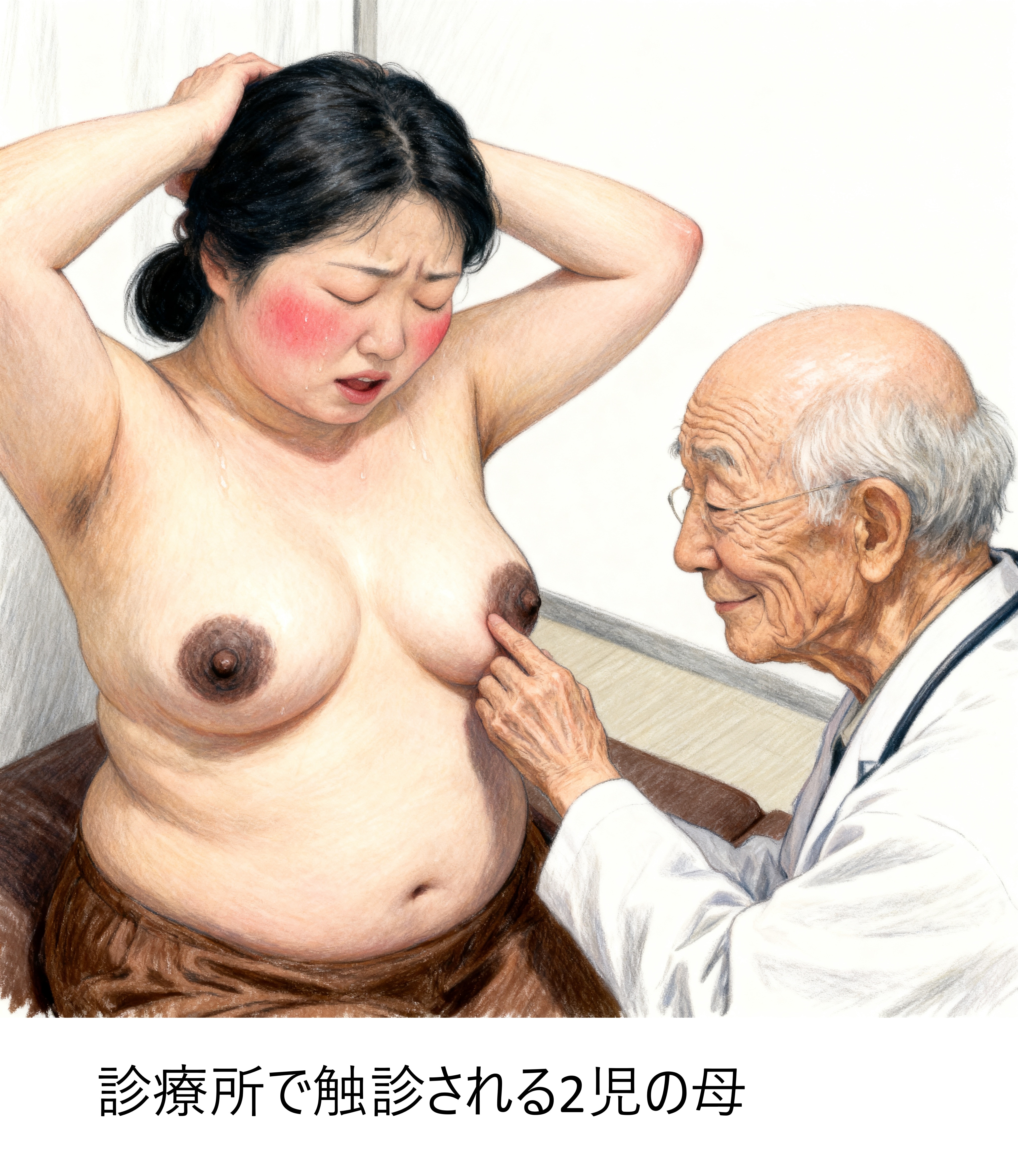 乳房の診察を受ける２児の母