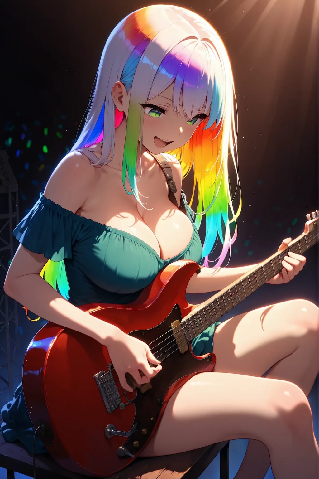 ギターを弾くカラフル少女