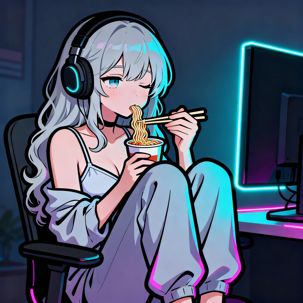 カップ麺を食べる女の子