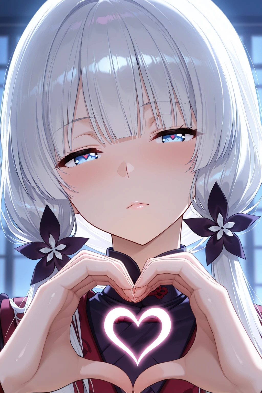 白髪っ娘　指ハート