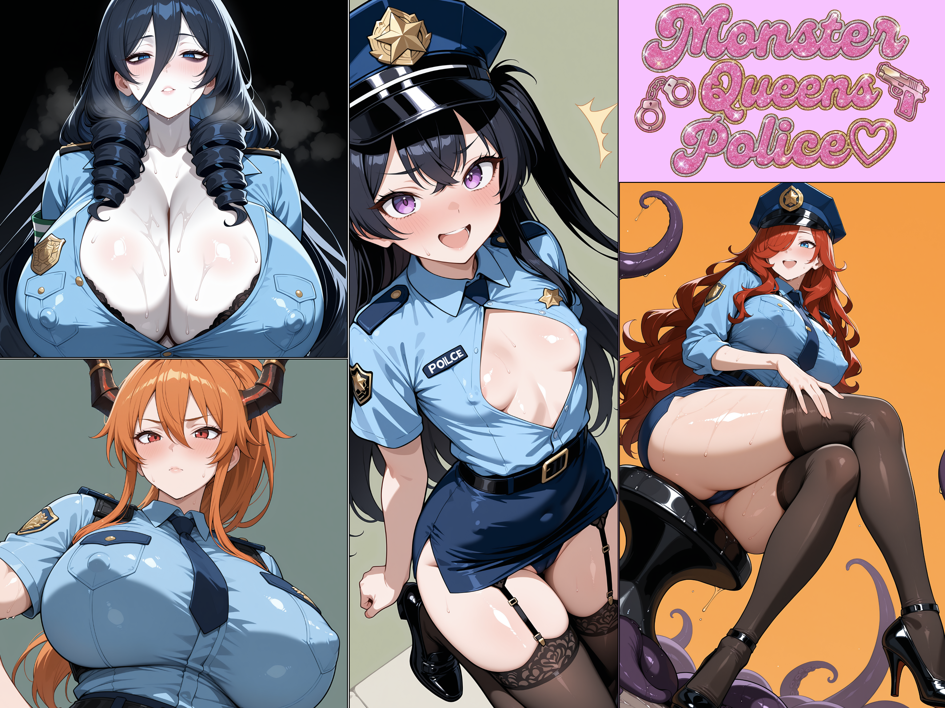 モンスター娘達の警察官コスプレ-２-