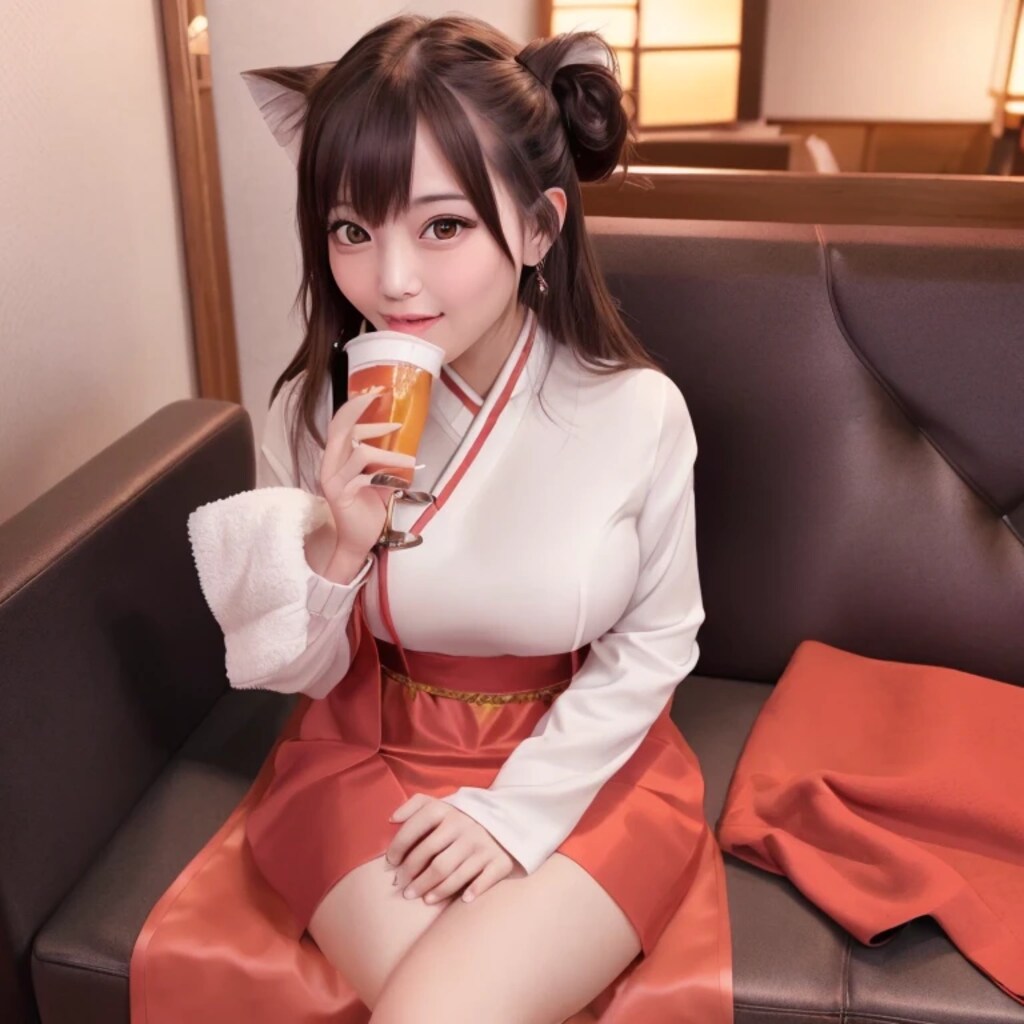 黒髪ロングで巫女服の美女５６