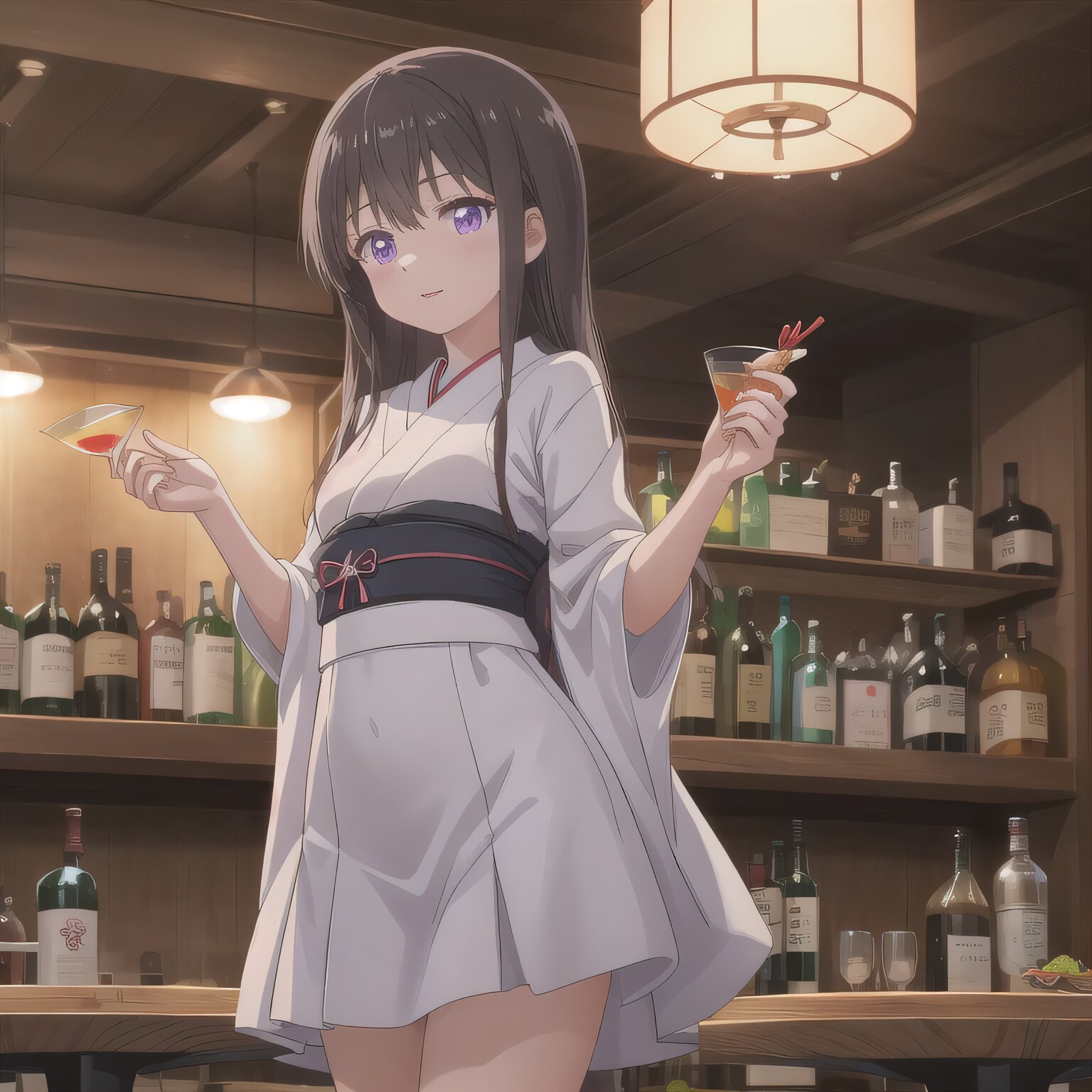 黒髪ロングで酒場の少女４ | の人気AIイラスト・グラビア