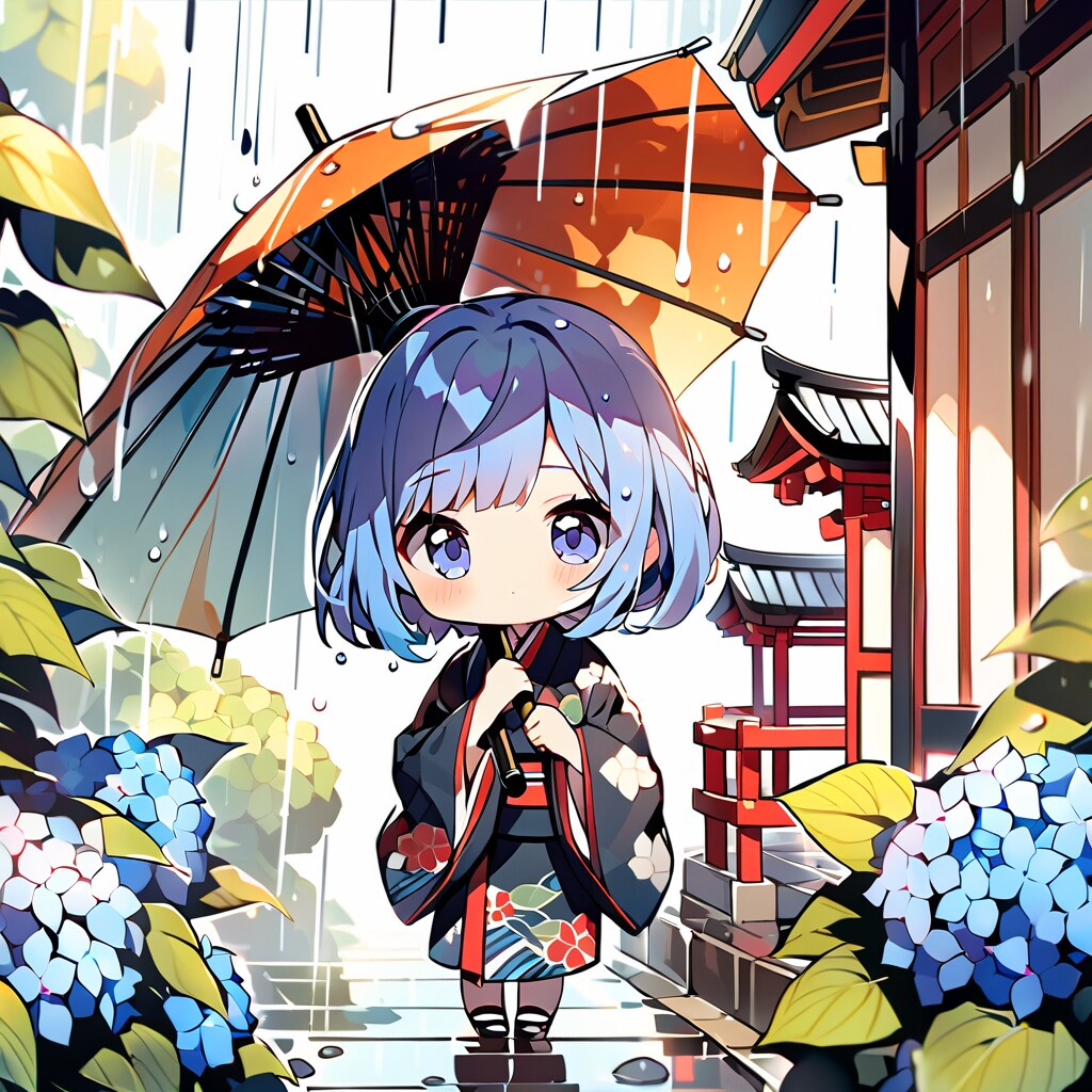 雨と着物と紫陽花