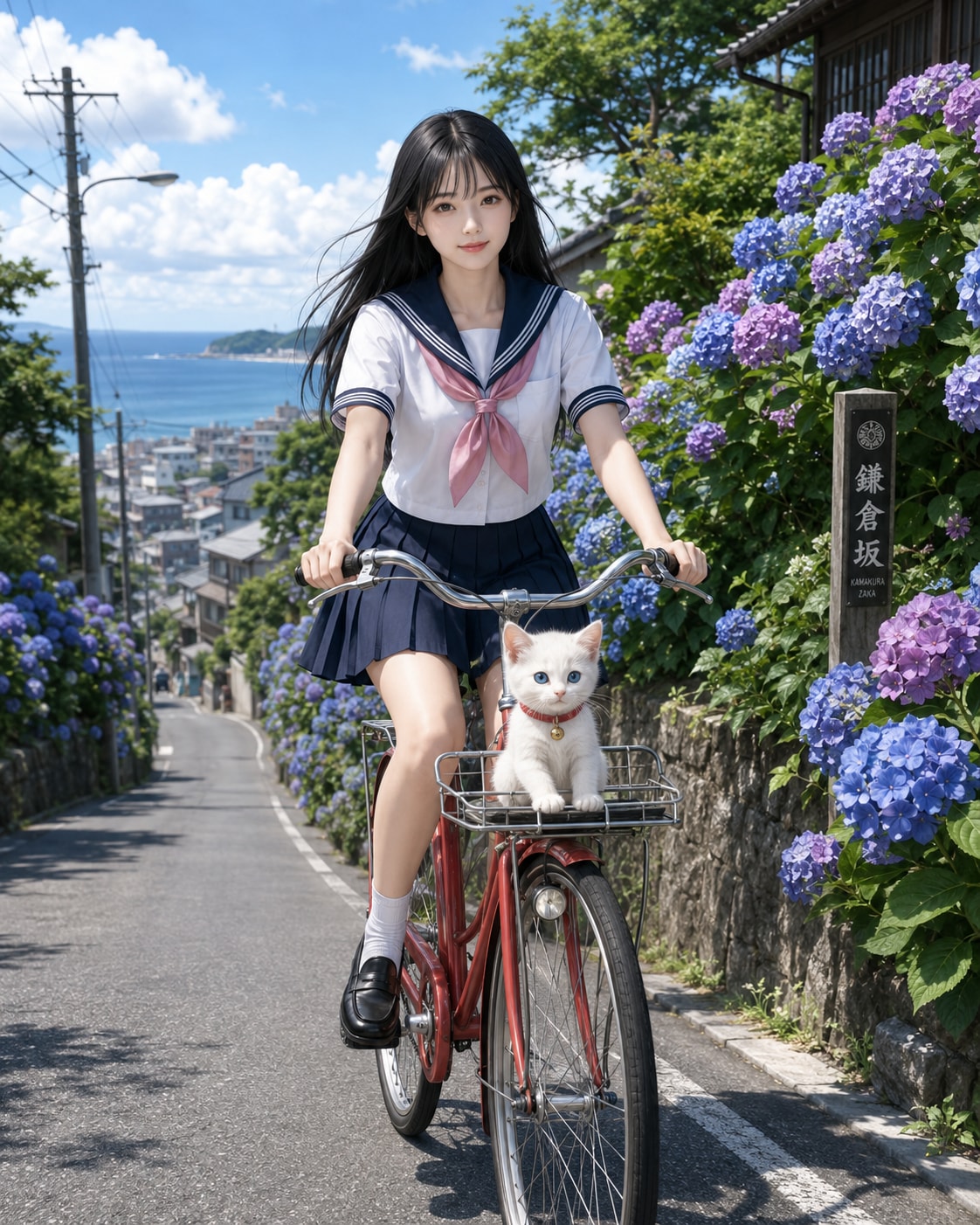 自転車で猫と散歩