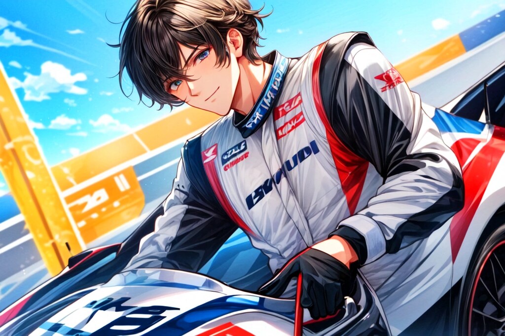 レーシングカーとドライバーな黒髪短髪男性★(6枚)