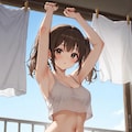 ベランダに洗濯物を干す可愛い女の子たち 4枚目