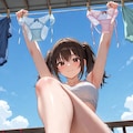 ベランダに洗濯物を干す可愛い女の子たち 3枚目