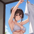 ベランダに洗濯物を干す可愛い女の子たち 9枚目