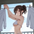 ベランダに洗濯物を干す可愛い女の子たち 8枚目