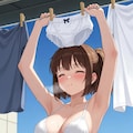ベランダに洗濯物を干す可愛い女の子たち 2枚目