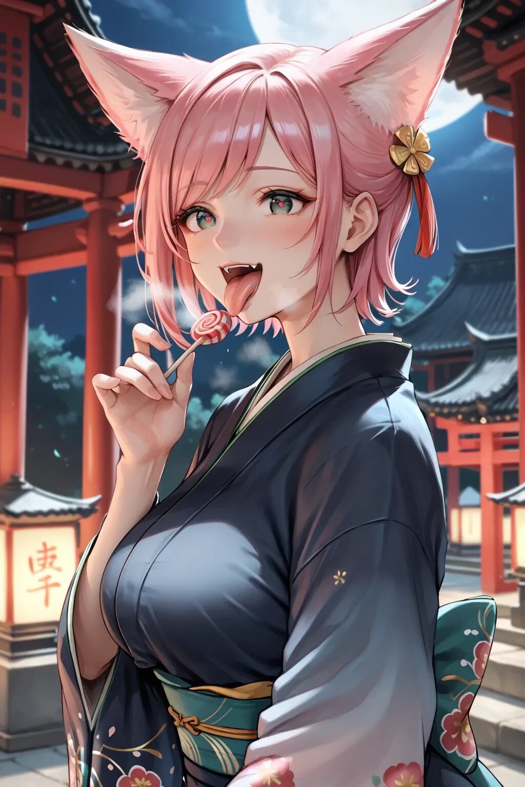 楽しそうなピンク髪狐