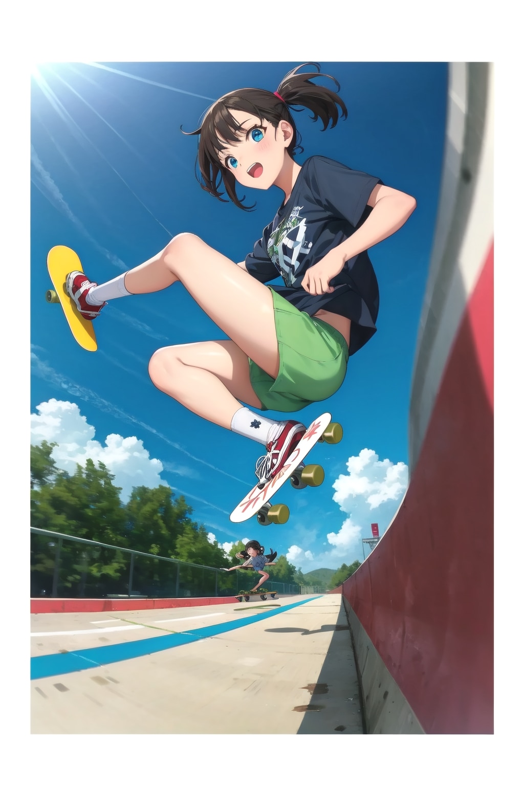 スケートボードをする少女