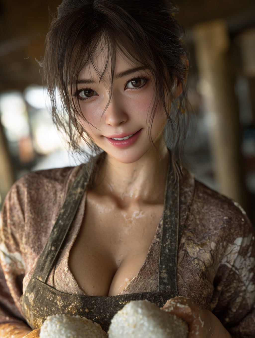 峠の茶屋でおにぎりを振る舞うメイド23号