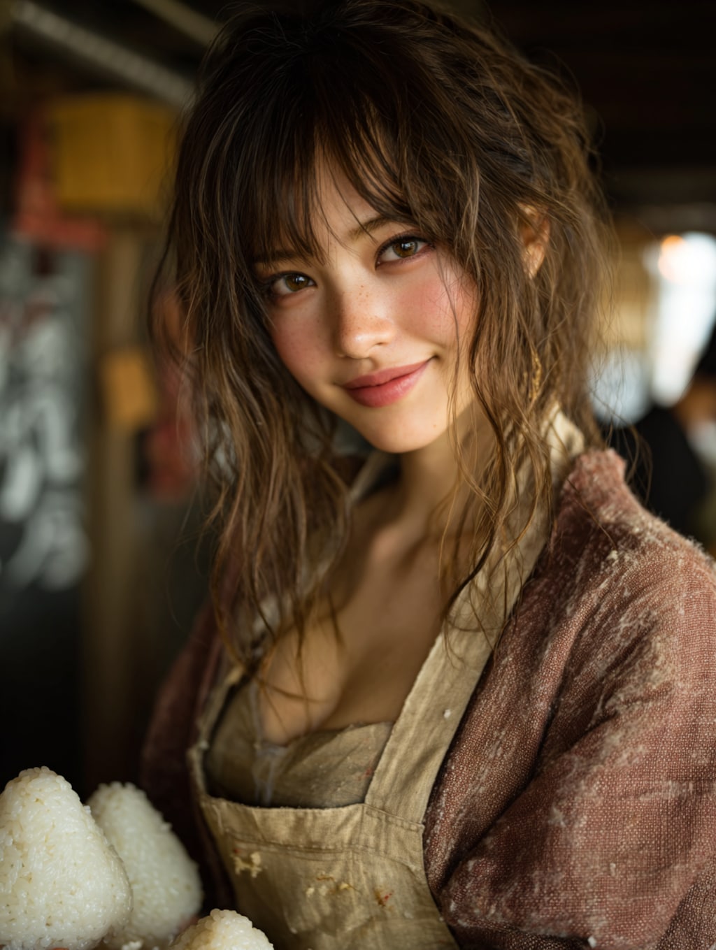 峠の茶屋でおにぎりを振る舞うメイド23号