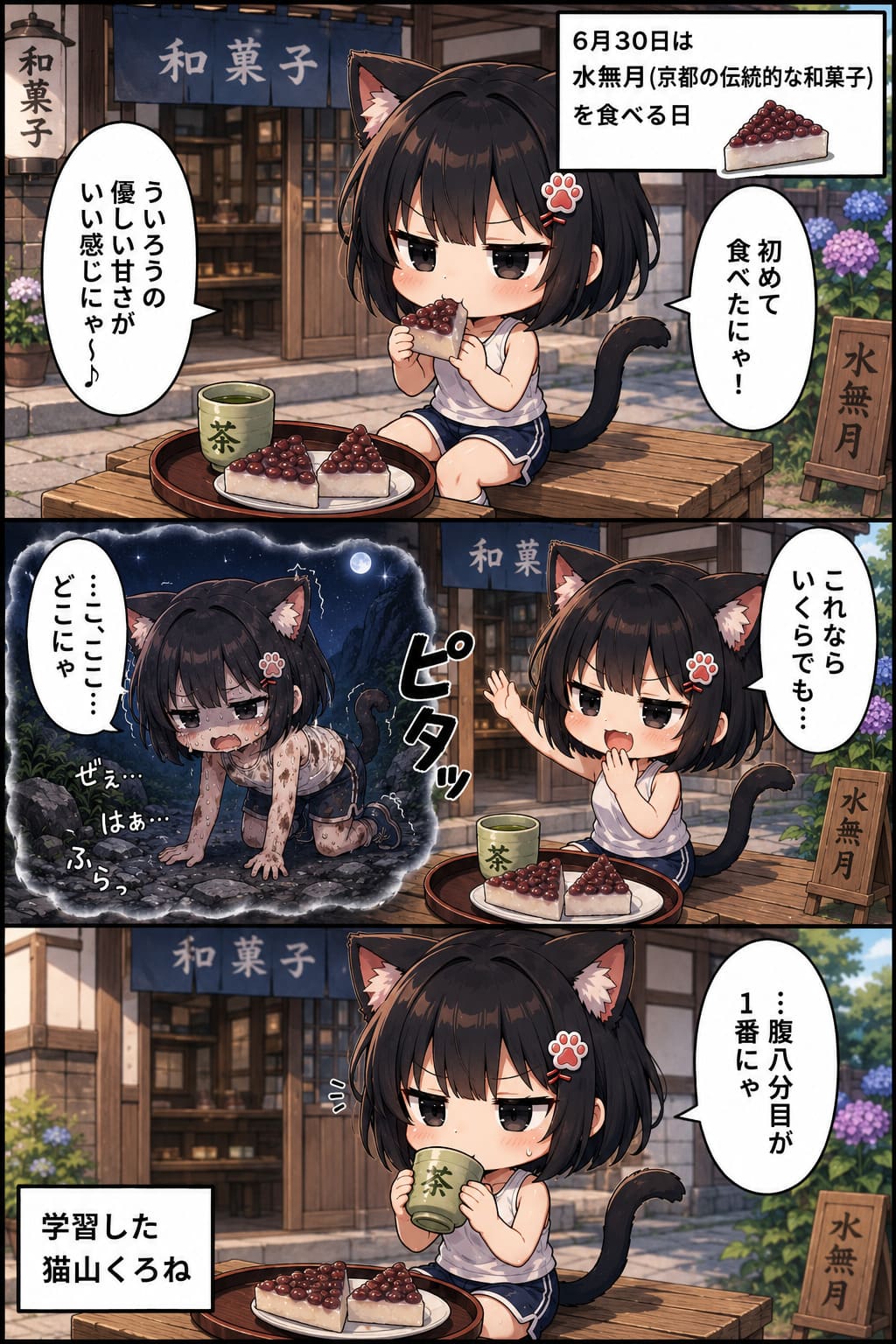3コマ漫画 2026.06.30. 「水無月を食べる日」