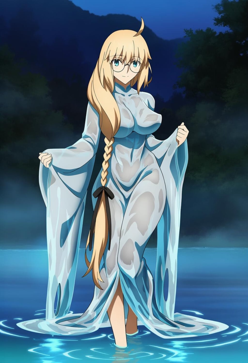 水魔法を使う水の羽衣コスプレ水属性人妻