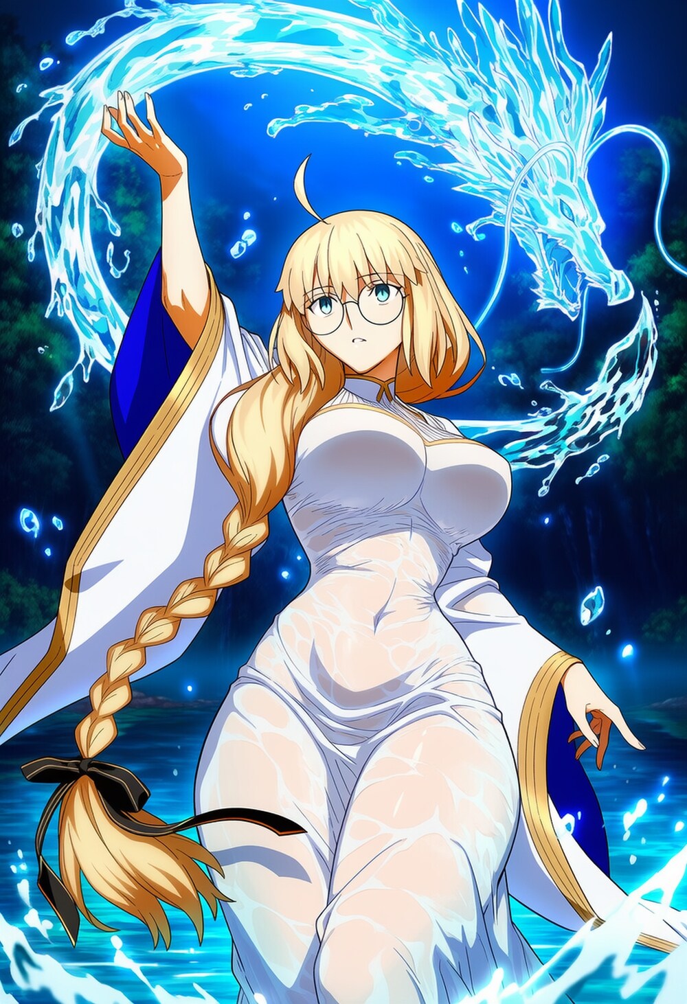水魔法を使う水の羽衣コスプレ水属性人妻