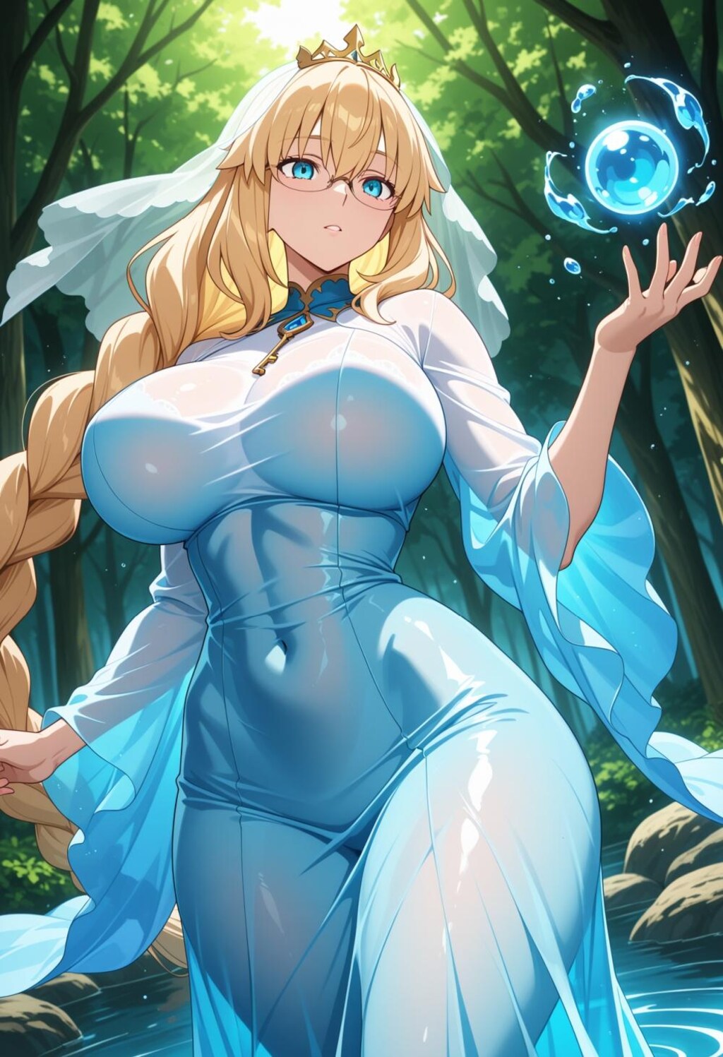 水魔法を使う水の羽衣コスプレ水属性人妻
