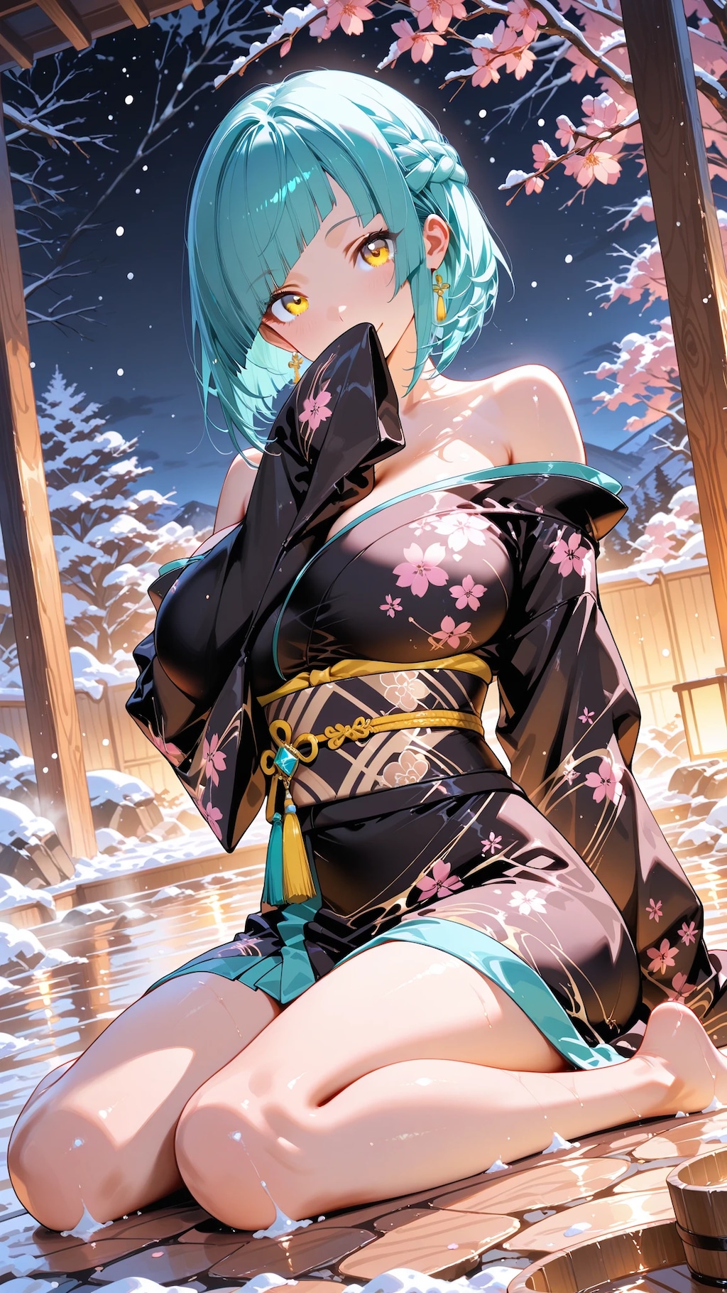 雪降る露天風呂